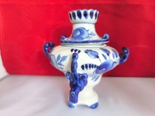 Porzellan Mini-Samowar Blau-Weiß Handbemalt UdSSR Vintage Gzhel-Stil