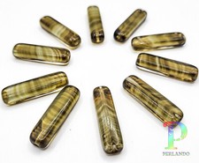 10 böhmische Glasperlen Stäbchen 24 mm oliv grün weiß aus Neu Gablonz #07403