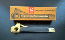 Vintage Zigarrenschneider Pfeilring Solingen mit Leder bezogen Goldfarbig in OVP