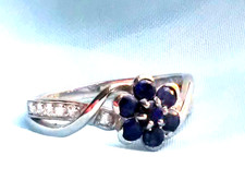 Cocktail- Ring Silber 925 Diamant Saphir Blume Blüte m Jugendstil Vintage