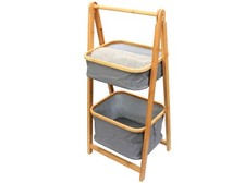 Badezimmer 2 Ebenen Aufbewahrungsturm Wäscheeinheit Regal Ordnung Allzweckregal Bambus & Stoff