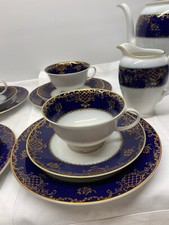 ROSENTHAL KAFFEE-SERVICE ++AIDA++ 6 PERSONEN RÄNDER KOBALT + PORZELLAN + WEISS