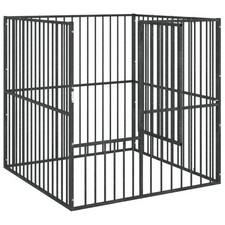 Hundelaufstall 4-tlg. Schwarz Verzinkter Stahl B-Ware