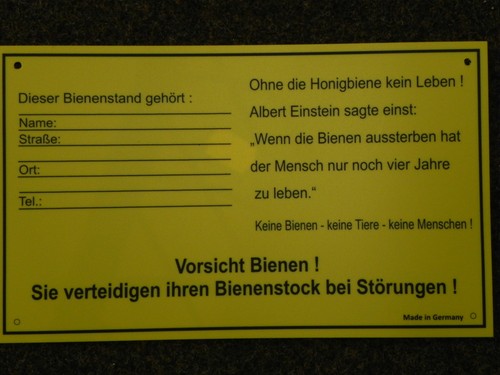 Schild bienenstand groß - schild, f.