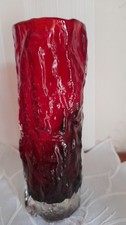 Vintage Whitefriars o. Ingrid Glashütte? Borkenvase Massiv,  Rot 60/70er, 17 cm