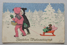 Postkarte / Weihnachten / Schlitten / Fritz Baumgarten F.B./gel.1924