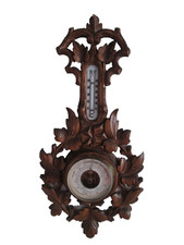 Tolles altes Holzbarometer Barometer und Thermometer Jugendstil um 1900 623 3