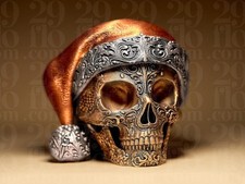 Santa Skull Statue | Ornamental Weihnachtsschädel | Gothic Weihnachtsdeko | Dark