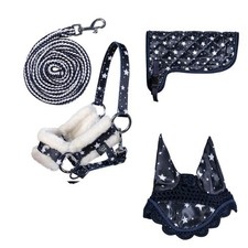 HKM Satteldecke mit Halfter Set und Haube Zubehör für Hobby Horse Sterne/Blau