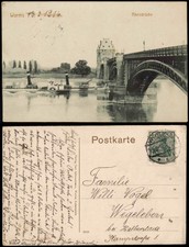 Ansichtskarte Worms Rheinbrücke Rheindampfer Schaufelraddampfer 1916