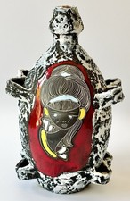 Vintage rot San Marino Keramik Flachmann Flasche Lava Scraffito Italien Italian Mid-Cen