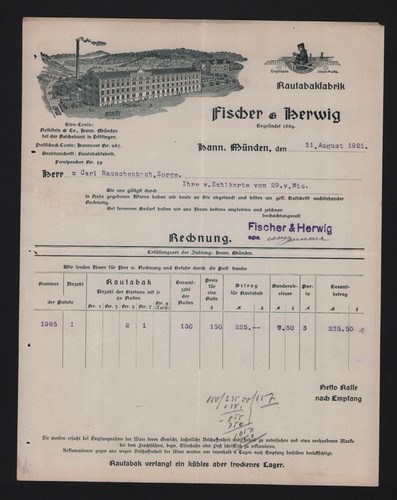 Hann münden rechnung 1921 - hann.,