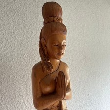 Asiatische Frau im Gebet 103 cm Massivholz