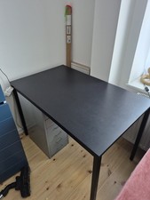 Tisch 67cm×110,5cm×74cm Schwarz Matt Holz Top, Metall Gestell
