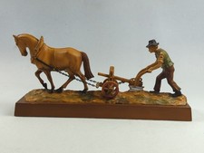 Alt 50/60er, Hartplastik Figur/Skulptur, Pferd mit Bauer und Pflug, ca.30cm, gut