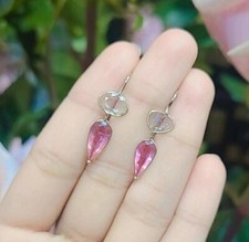 Natürlicher Birnen Turmalin & Rosenschliff weißer Saphir Haken Ohrring 14K Weißgold 1"