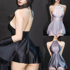 Damen Minikleid Nachtclub Kleider Sexy Nachtkleid Rückenfrei Partykleid Nylon