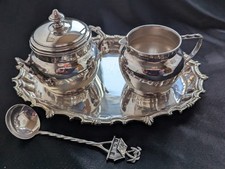 Silbergarnitur, Milch / Zucker Set mit Tablett 900er Silber, 392 g