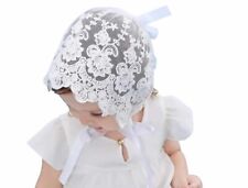 Babymütze zum Taufkleid Taufmütze Spitzenmütze Mütze Taufe Taufhaube weiß 0-12 M