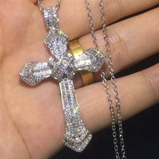 Kreuz Anhänger mit Halskette Strasssteine Religion Gott Jesus Kette unisex bling