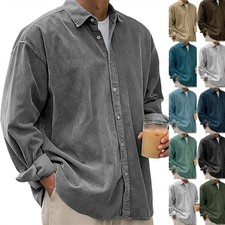 Herren Langarm Hemden Shirts Corduroy Langärmeliges Freizeit Top Hemdshirt DE