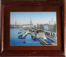 HAMBURG JUNGFERNSTIEG ALSTER Pavillion Hapag Lloyd GRAFIK LITHOGRAFIE Glas