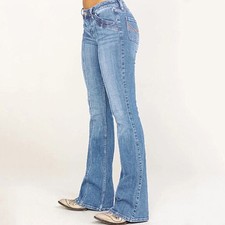 Damen Hüft Bootcut Jeans Hose