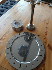 Weihnachtsset 3-teilig / Kerzenständer-Stövchen-Dekotablett in silberfarben