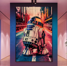 XL LEINWAND BILD ER BIS 170x110x5 STAR-WARS R2-D2 FIGUR ROBOTER POP-ART WANDBILD