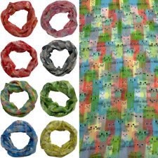 Damen Katzen Loop Schal 20% Seide Halstuch Rundschal Schlauchschal Kopftuch 3332