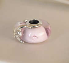 Charm Perle Rosa 925 Silber Murano Glas Katze - Anhänger für Pandora Armband
