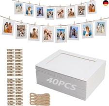 40 Stück Fotogirlande, Fotorahmen aus Pappe 10 x 15 cm, Fotoleine mit Klammern, 