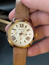 Fossil AM4532 Cecile Damen-Armbanduhr Leder Analog weißes Zifferblatt Quarz