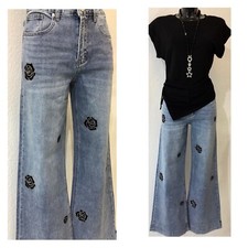 JEANS mit Strass Blau Wide Leg
