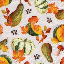 3 Cocktail Servietten~ Herbst, Verschiedene Kürbisse, Pilze, Beeren, Laub ~25x25