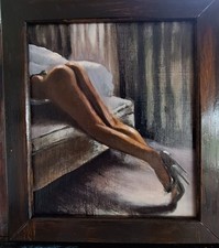 Original Ölgemälde Impressionismus Highheels Model Sexy Handmade  Erotik Rahmen