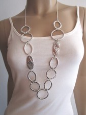 Damen Hals Kette lang Modekette Gliederkette Silber Statement Blogger Lagenlook