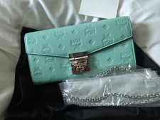 MCM calfskin ottomar large patricia wallet on chain pool blue