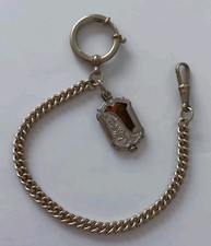 Antike Taschenuhrenkette silberfarben m. Anhänger 25cm Uhrenkette (34)