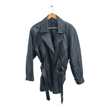 Lederjacke Schwarz Damen Gr 42 C&A Echtleder Bindegürtel Bikerjacke Vintage