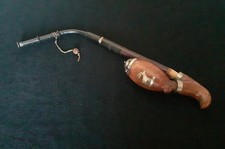 Bruyere  alte Jagdpfeife Tabakspfeife Wurzelholz mit Metall Intarsien Hirsch