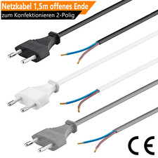 1,5m Netzkabel Stromkabel 230V Gerätekabel Eurostecker offenes Kabelende 2-Adrig