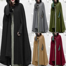 ZANZEA Damen Cape Lang Mantel Knopf Poncho Herbst Vintage Umhang Mit Kapuze Coat