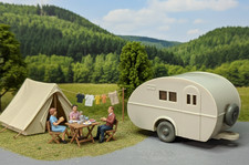 Wiking Wohnanhänger Eiform Wohnwagen gelbgrau Glas orange 1958-60 Top