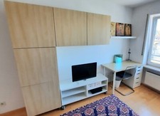 Ikea BESTA Wohnwand / Regal, weiß / Birke mit TV-Bank