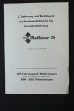 alter Druck Ergänzung Betriebsanleitung Multicar M25 old vintage