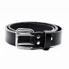 Ledergürtel 2 Dorn Rollschnalle 35mm schwarz Feuerwehr Nietverstärkung Zweidorn