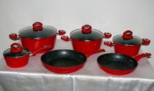 PL-FM10L Koch Topf Pfanne Geschirr Set Marmorschicht Glas Deckel 10Tlg ALU Red