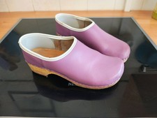 Dänische Clogs damen 38, Holz und Leder, flieder, helllila, Klompen,