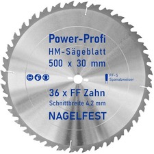 HM-Kreis-Sägeblatt 500 x 30 mm 36 Zahn FF nagelfest mit Spanabweiser Bauholzsäge